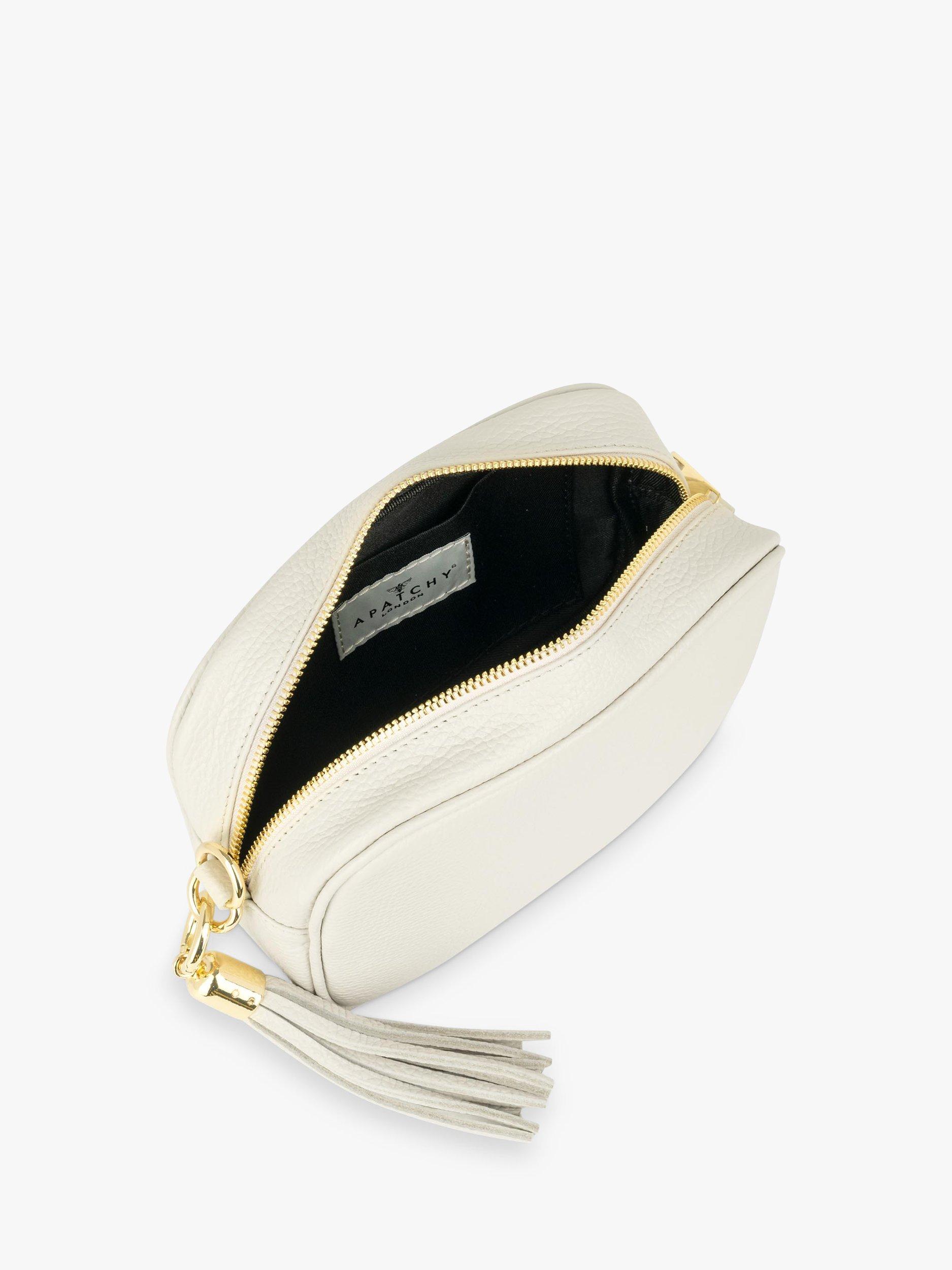 Product image 4 of 5, which shows Apatchy London Zigzag Strap Leather Crossbody Bag, Stone