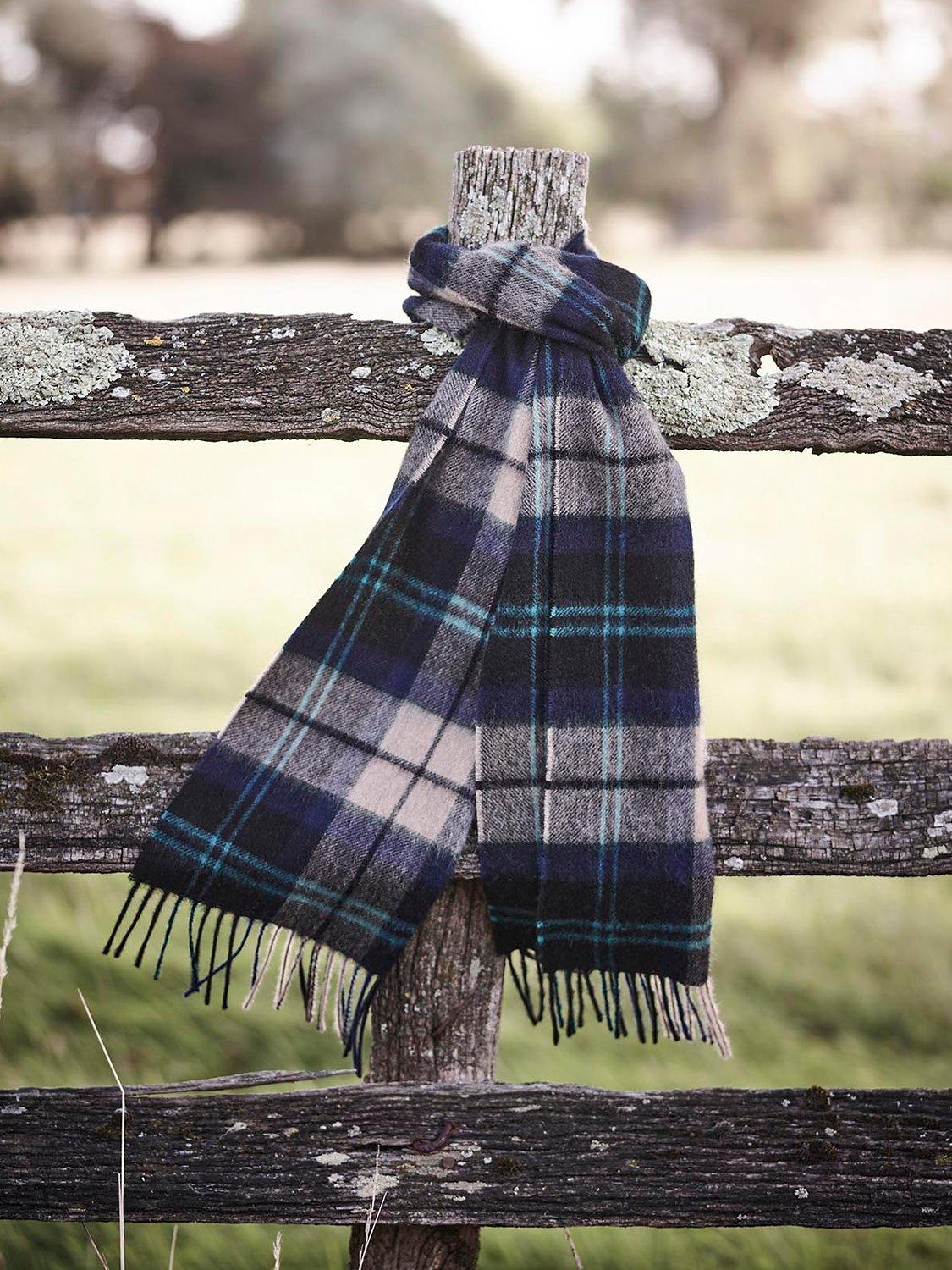 Product image 3 of 4, which shows Barbour Wool Cashmere Tartan Scarf, Green Loch