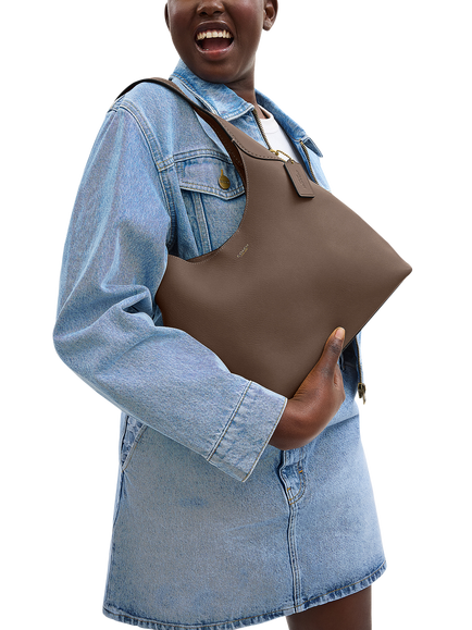 Coach Brooklyn 28 Leather Shoulder Bag - view 2, Dark Stone
