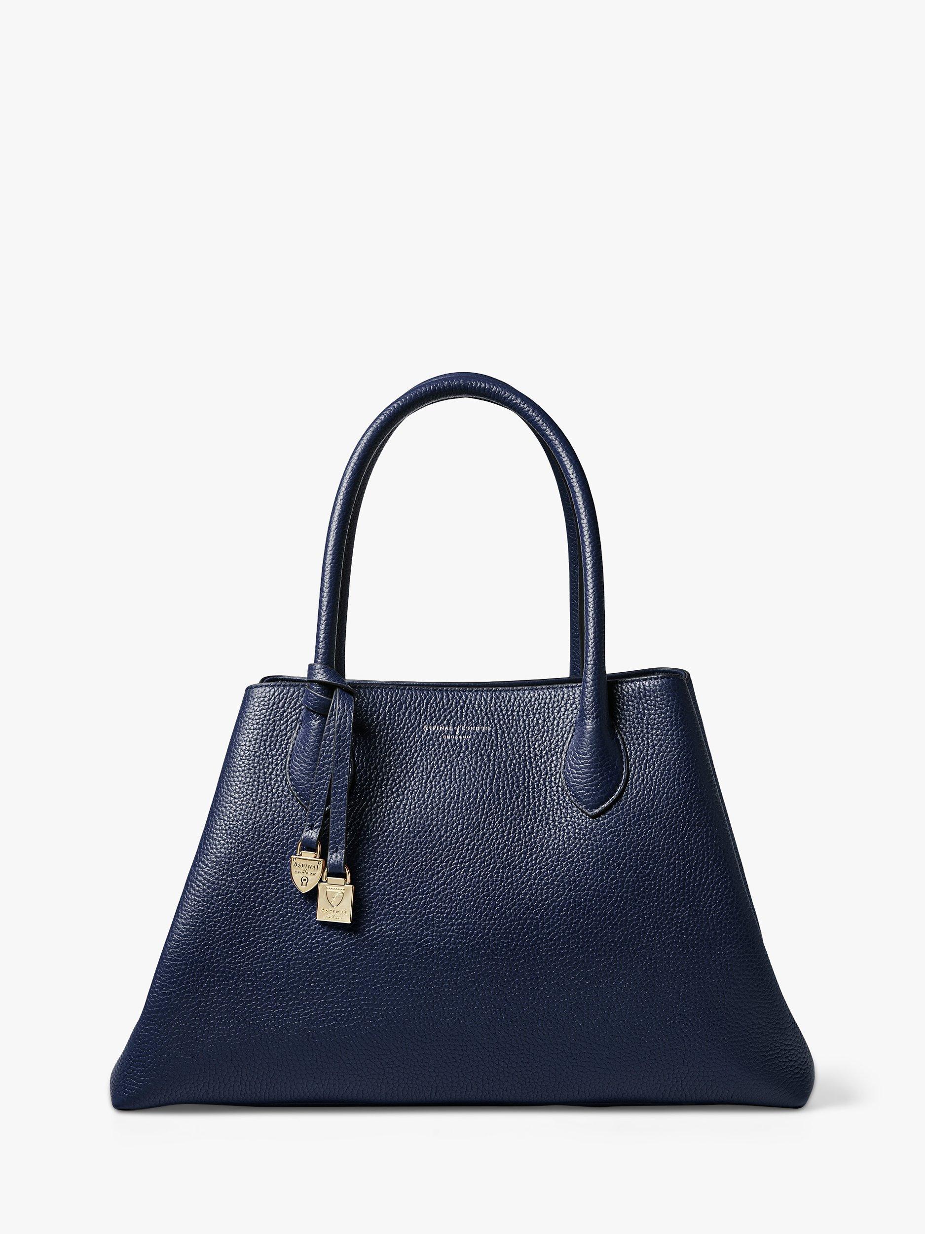 Product image 1 of 4, which shows Aspinal of London Large Pebble Leather Paris Bag, Navy