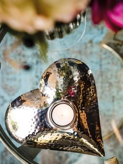 Culinary Concepts Heart Hammered Stainless Steel Tealight Holder - view 2, Silver