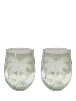 Culinary Concepts Palm Etched Glass Tumblers, Set of 2, 450ml, Green, Green