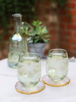 Culinary Concepts Palm Etched Glass Tumblers, Set of 2, 450ml, Green - view 2, Green