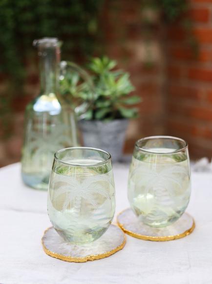 Culinary Concepts Palm Etched Glass Tumblers, Set of 2, 450ml, Green - view 2, Green