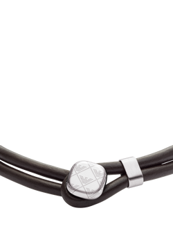 Emporio Armani Men's Leather Bracelet and Cufflinks Jewellery Set, Silver - view 2, Silver