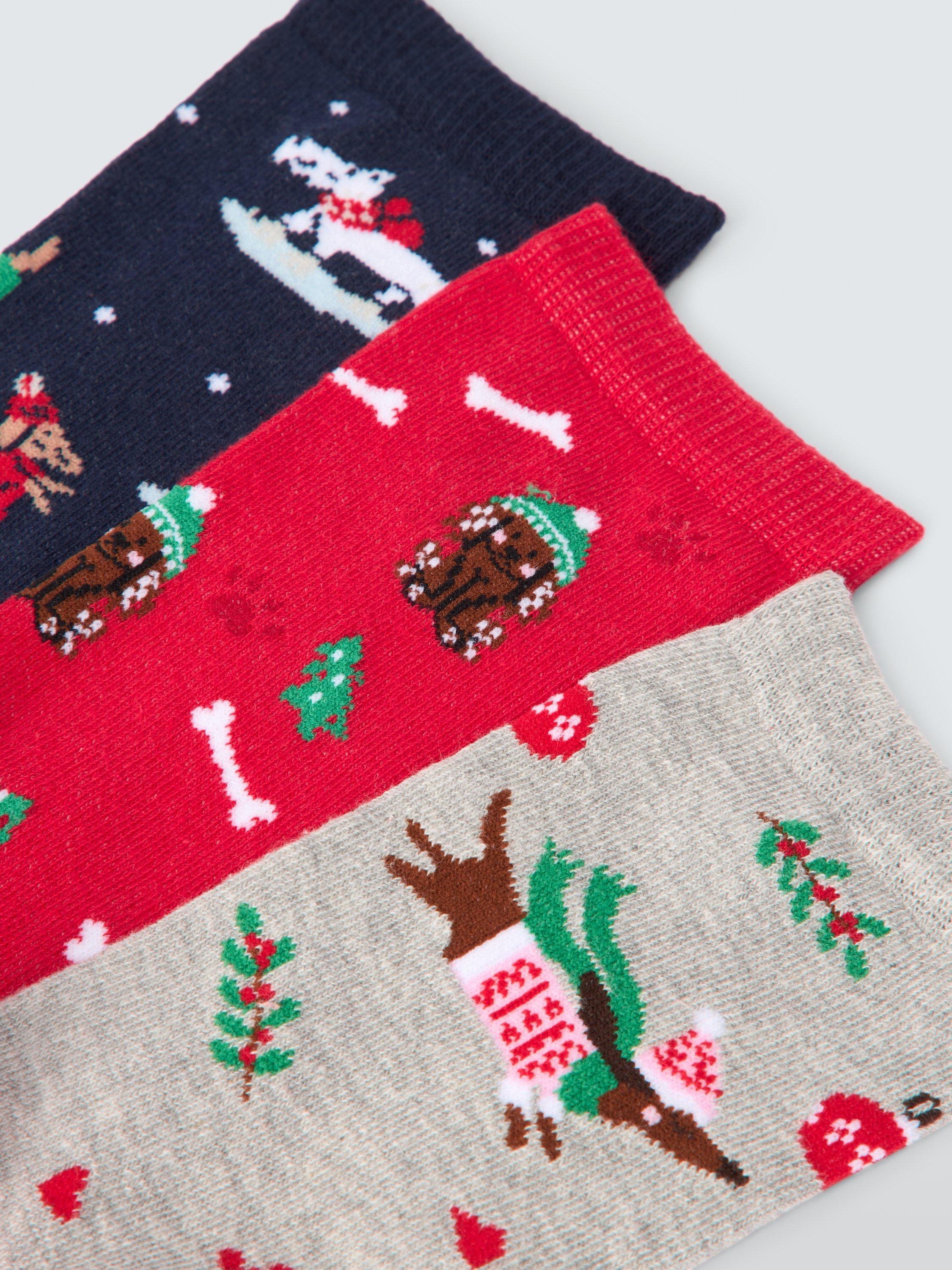 Product image 2 of 2, which shows John Lewis Christmas Dogs Fashion Socks, Pack of 3, Multi