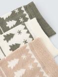 John Lewis Fair Isle Print Organic Cotton Blend Socks, Pack of 3, Green/Ivory