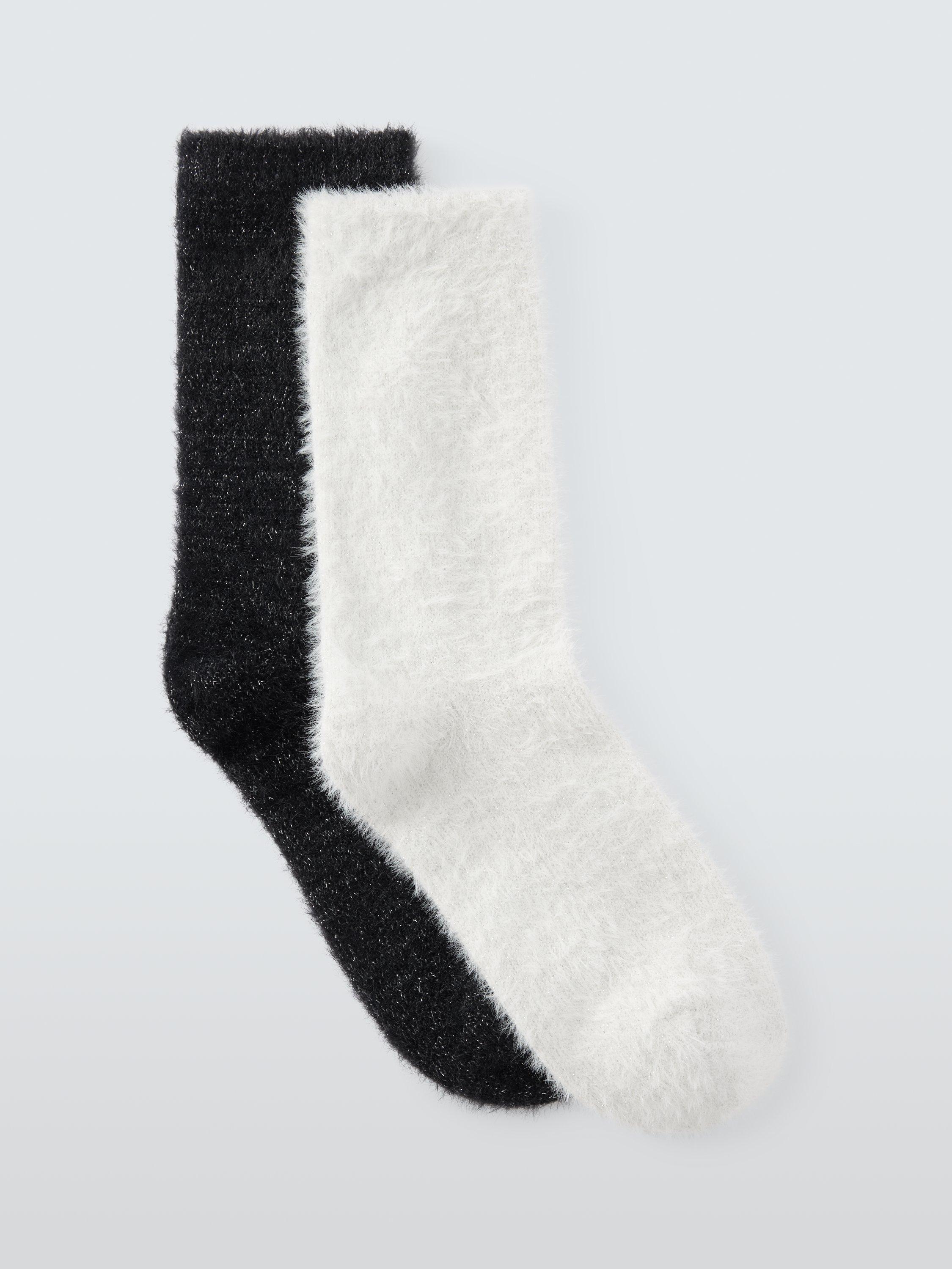 John Lewis Fluffy Lounge Socks, Pack of 2, Black/Cream