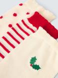 John Lewis Holly Embroidered Organic Cotton Blend Ankle Socks, Pack of 3, Red/Ivory