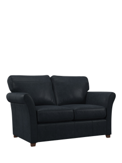 John Lewis Charlotte II Leather Sofa Bed, Dark Leg, Vintage Jeans