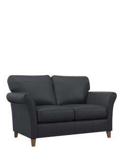 John Lewis Charlotte II Medium 2 Seater Leather Sofa, Light Leg, Matt Navy