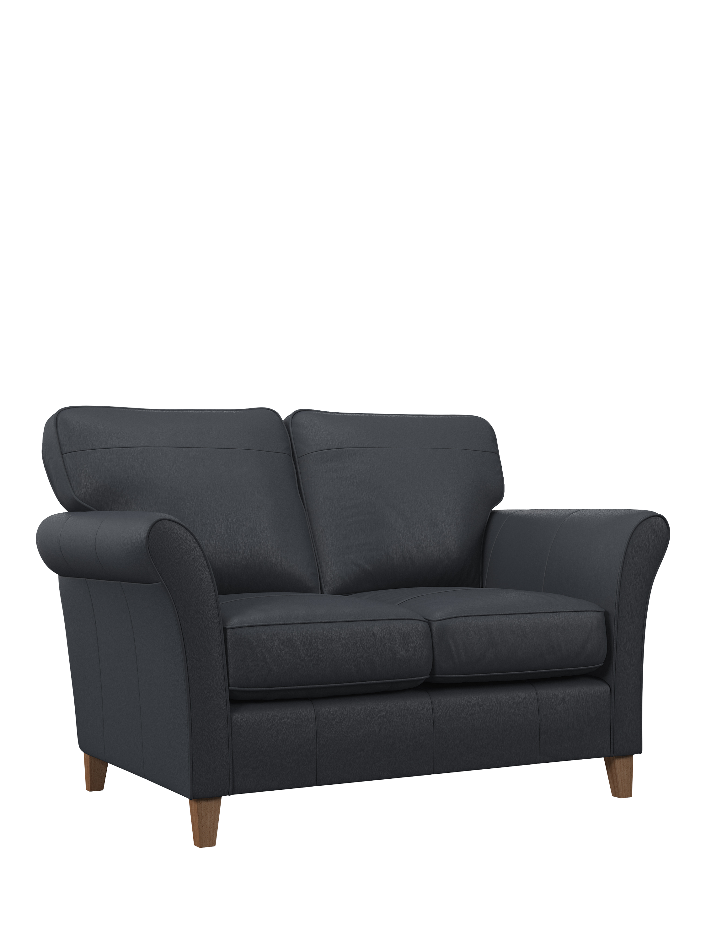 Charlotte Range, John Lewis Charlotte II Small 2 Seater Leather Sofa, Light Leg, Matt Navy