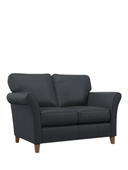 John Lewis Charlotte II Small 2 Seater Leather Sofa, Light Leg, Matt Navy