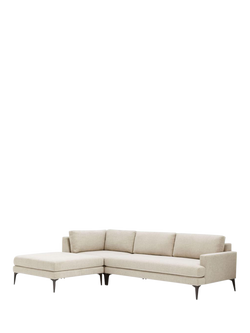 west elm Andes 4 Seater Sofa & LHF Footstool Set, Stone Twill, Stone Twill