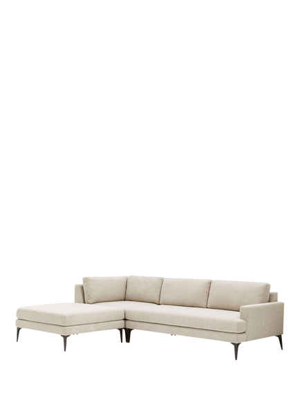 west elm Andes 4 Seater Sofa & LHF Footstool Set, Stone Twill, Stone Twill