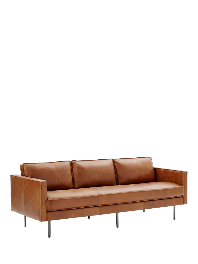 Axel Range, West Elm Axel 3 Seater Leather Sofa, Brown