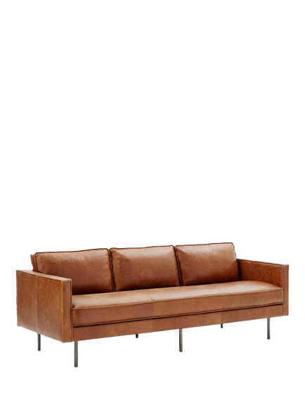 West Elm Axel 3 Seater Leather Sofa, Brown, Leather