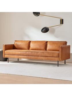 West Elm Axel 3 Seater Leather Sofa, Brown - view 2, Leather