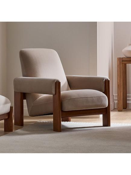 West Elm Nils Deluxe Velvet Chair, Natural - view 2, Deluxe Velvet