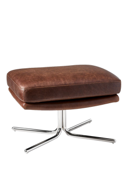 West Elm Kristoff Leather Footstool, Brown, Leather
