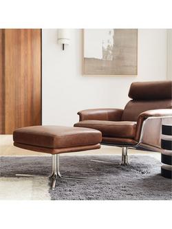 West Elm Kristoff Leather Footstool, Brown - view 2, Leather