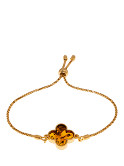 Be-Jewelled Baltic Cognac Amber Clover Friendship Bracelet, Gold, Gold