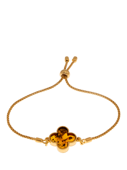 Be-Jewelled Baltic Cognac Amber Clover Friendship Bracelet, Gold, Gold