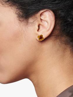 Be-Jewelled Baltic Cognac Amber Clover Stud Earrings, Gold - view 2, Gold