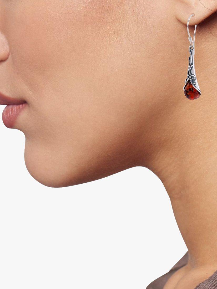 Product image 2 of 4, which shows Be-Jewelled Baltic Amber Art Nouveau Drop Earrings, Silver