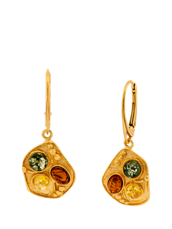 Be-Jewelled Baltic Multicolour Amber Drop Earrings, Gold, Cognac, Lemon And Green Amber, Gold