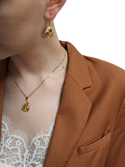 Be-Jewelled Baltic Multicolour Amber Drop Earrings, Gold - view 2, Cognac, Lemon And Green Amber, Gold