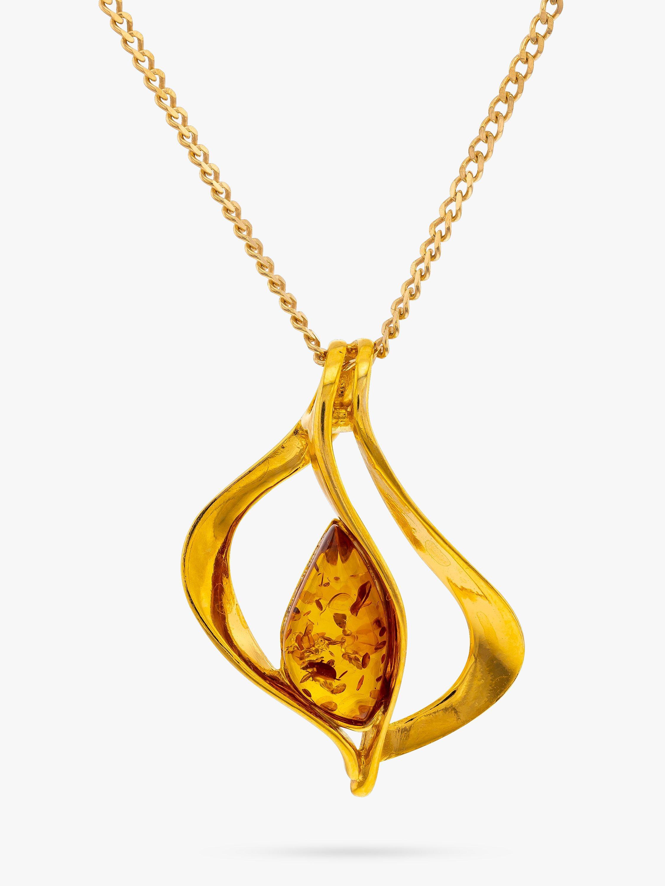 Product image 1 of 3, which shows Be-Jewelled Baltic Cognac Amber Pendant Necklace, Gold