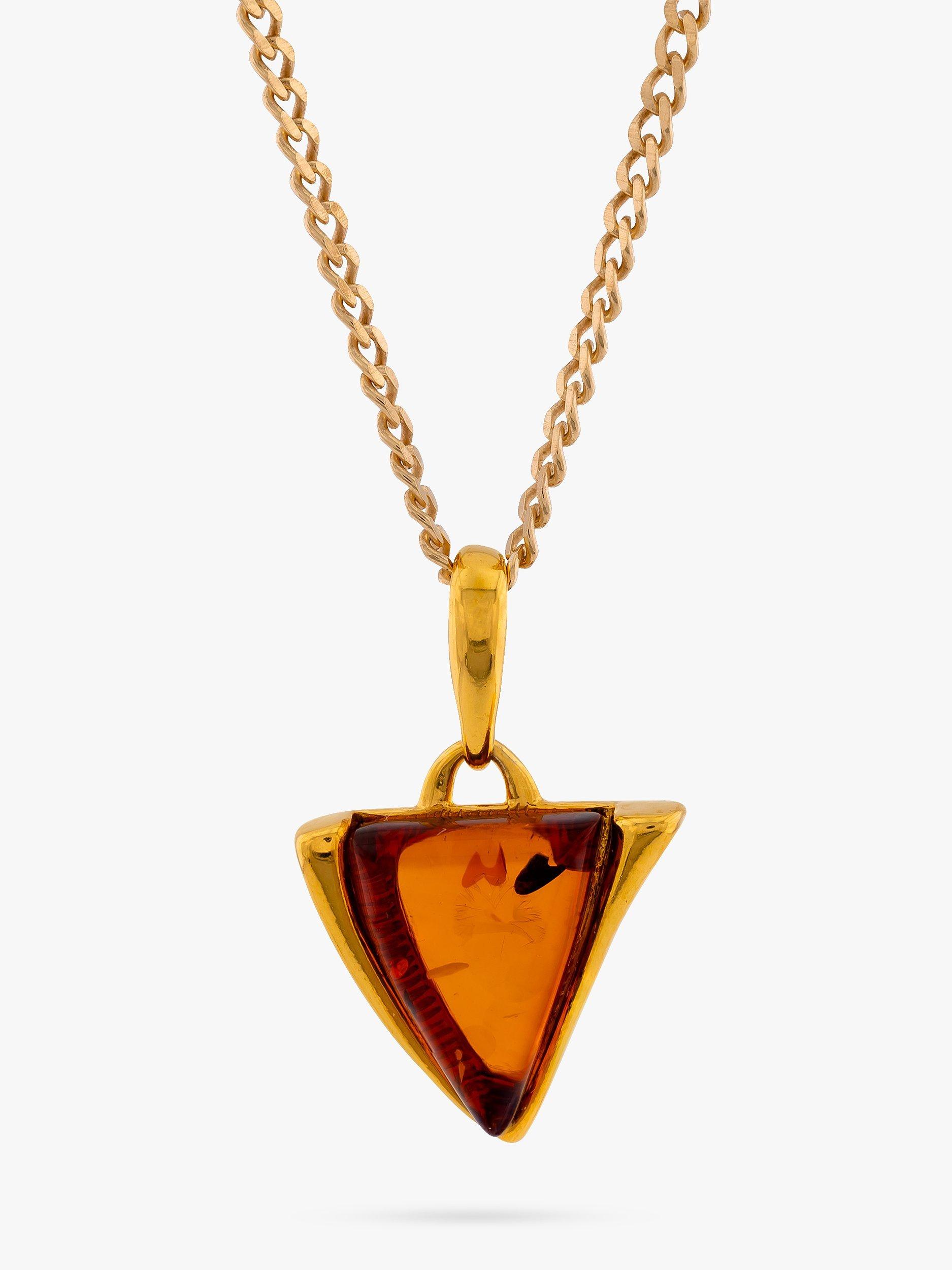 Product image 1 of 3, which shows Be-Jewelled Baltic Amber Triangle Pendant Necklace, Gold