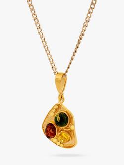Be-Jewelled Baltic Amber Pendant Necklace, Gold/Multi, Cognac, Lemon, Green