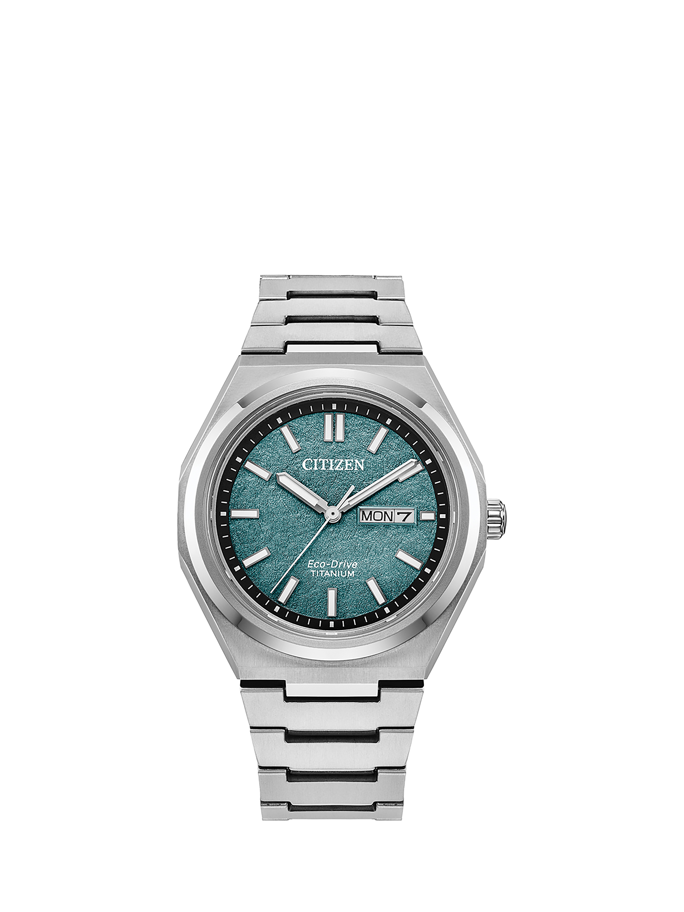 Product image 1 of 4, which shows Citizen Men's Zenshin Super Titanium Eco-Drive Bracelet Strap Watch, Silver/Green AW0130-85X