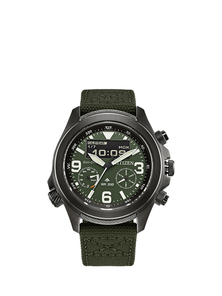 Citizen JV1005-02W Men's Promaster Land Chronograph Fabric Strap Watch, Green