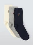 John Lewis Embroidered Floral Socks, Pack of 3, Multi