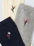 John Lewis Embroidered Floral Socks, Pack of 3, Multi