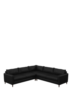 John Lewis Bailey II 5+ Seater Leather Corner Sofa, Dark Leg, Matt Black