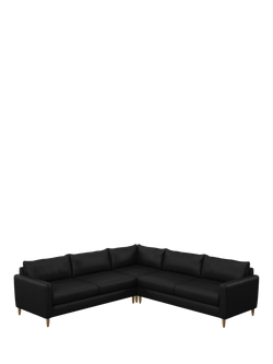 John Lewis Bailey II 5+ Seater Leather Corner Sofa, Light Leg, Matt Black