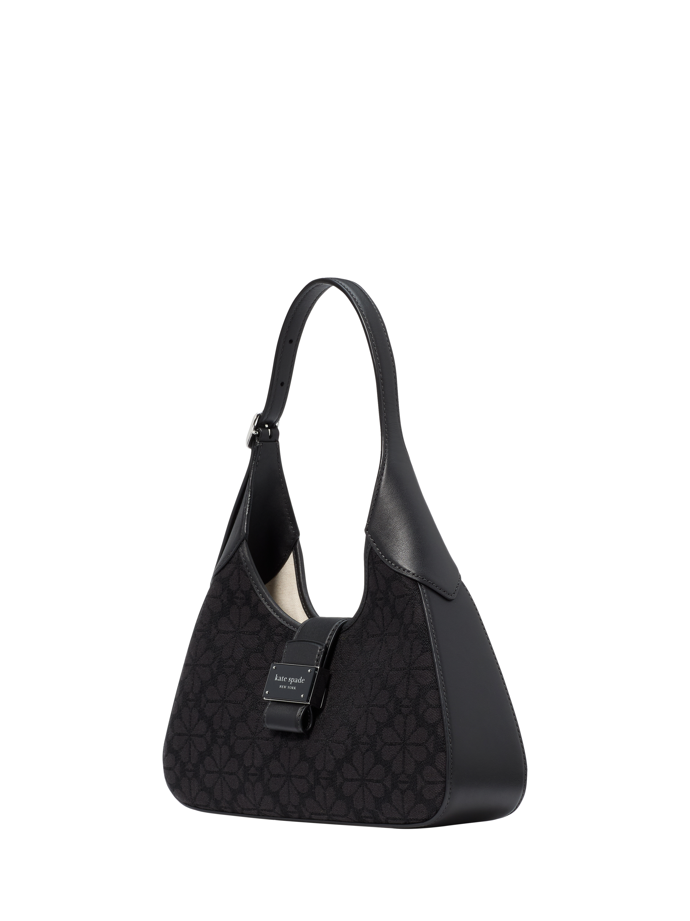 Product image 4 of 5, which shows kate spade new york Nouveau Spade Flower Jacquard Shoulder Bag, Black