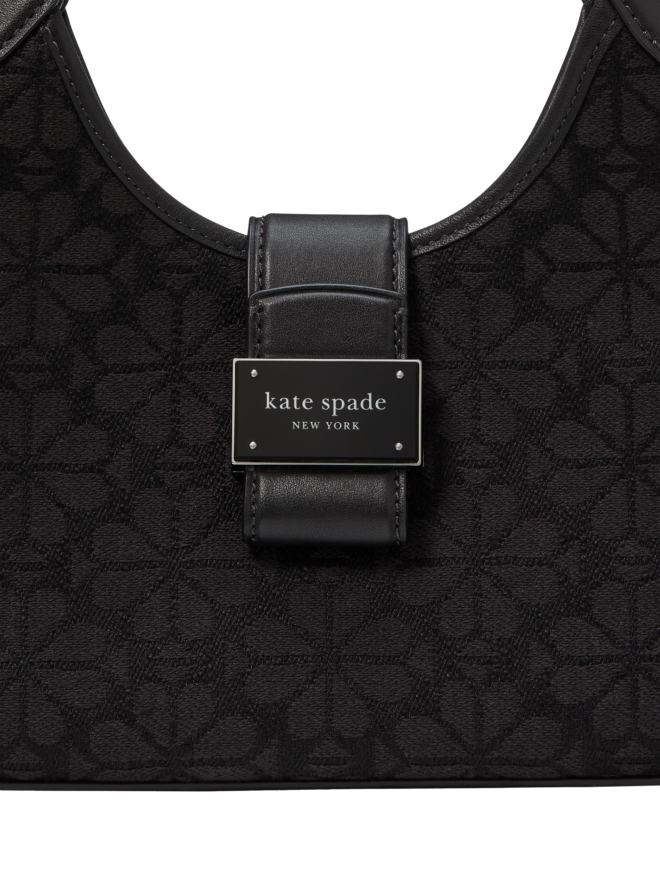 Product image 5 of 5, which shows kate spade new york Nouveau Spade Flower Jacquard Shoulder Bag, Black