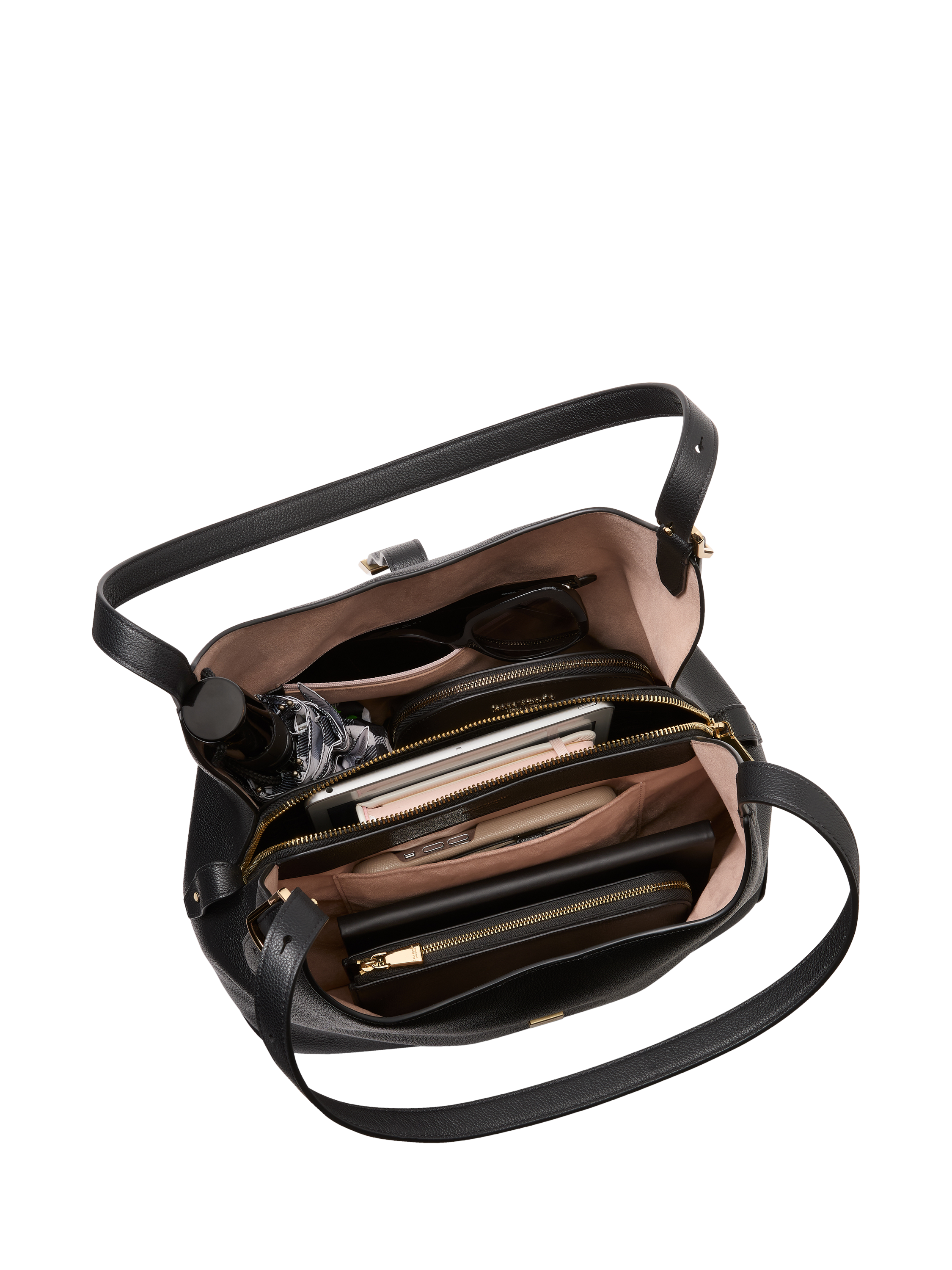 Product image 2 of 5, which shows kate spade new york Deco Large Leather Shoulder Bag, Black