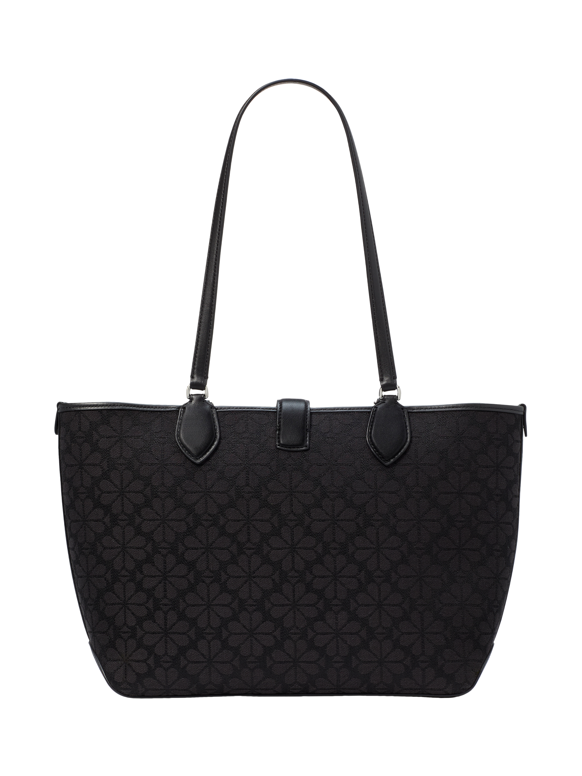 Product image 2 of 5, which shows kate spade new york Leather Trim Flower Jacquard Medium Tote Bag, Black/Multi