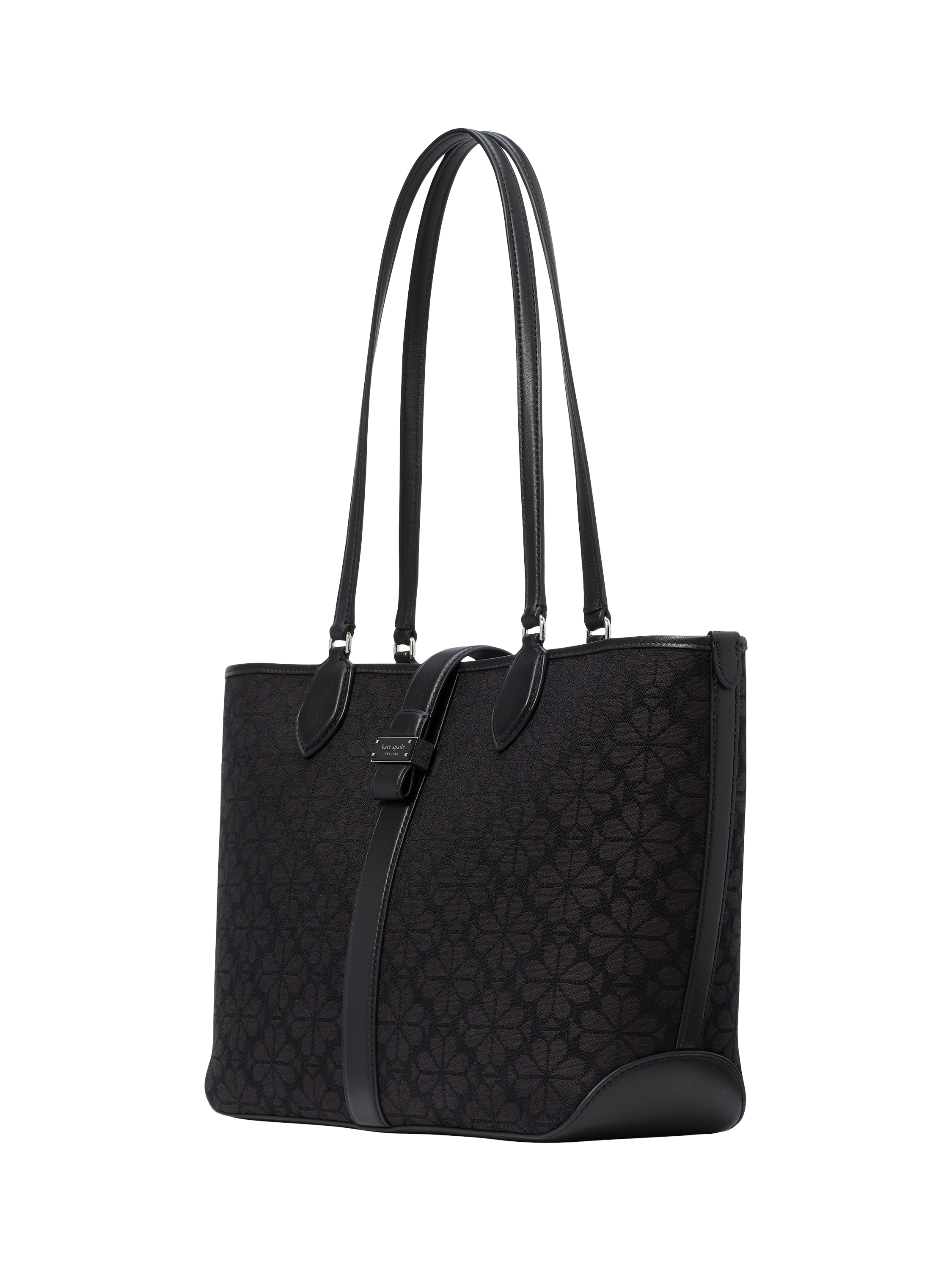 Product image 4 of 5, which shows kate spade new york Leather Trim Flower Jacquard Medium Tote Bag, Black/Multi