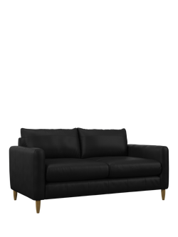 John Lewis Bailey II Medium 2 Seater Leather Sofa, Light Leg, Matt Black