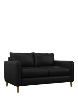 John Lewis Bailey II Small 2 Seater Leather Sofa, Light Leg, Matt Black
