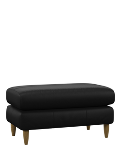 John Lewis Bailey II Leather Footstool, Light Leg, Matt Black