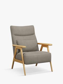 John Lewis Hendricks High Back Accent Armchair, Light Wood Frame, Aquaclean Aston Natural