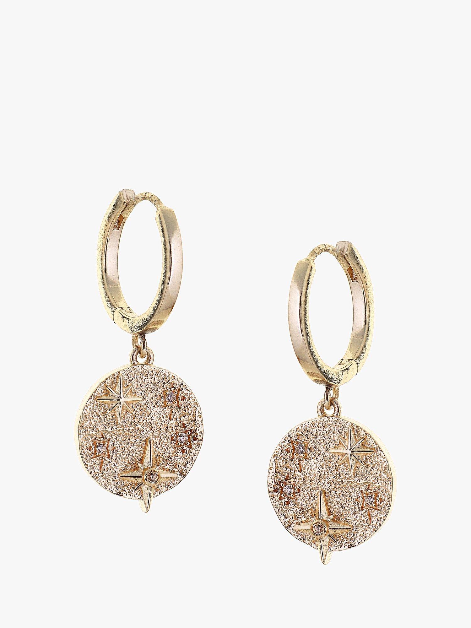 Product image 1 of 4, which shows Tutti & Co Destiny Cubic Zirconia Star Disc Drop Earrings, Gold